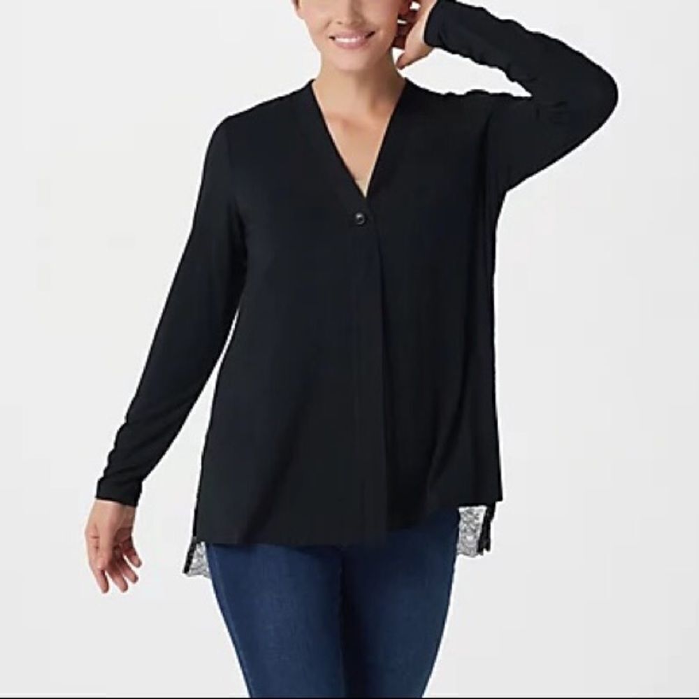 LOGO by Lori Goldstein Rayon 230 with Lace Back Cardigan